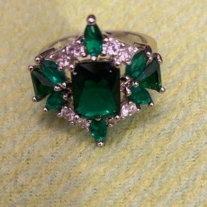 Lab Created Emerald & CZ 9.25 Sterling Silver Ring!!